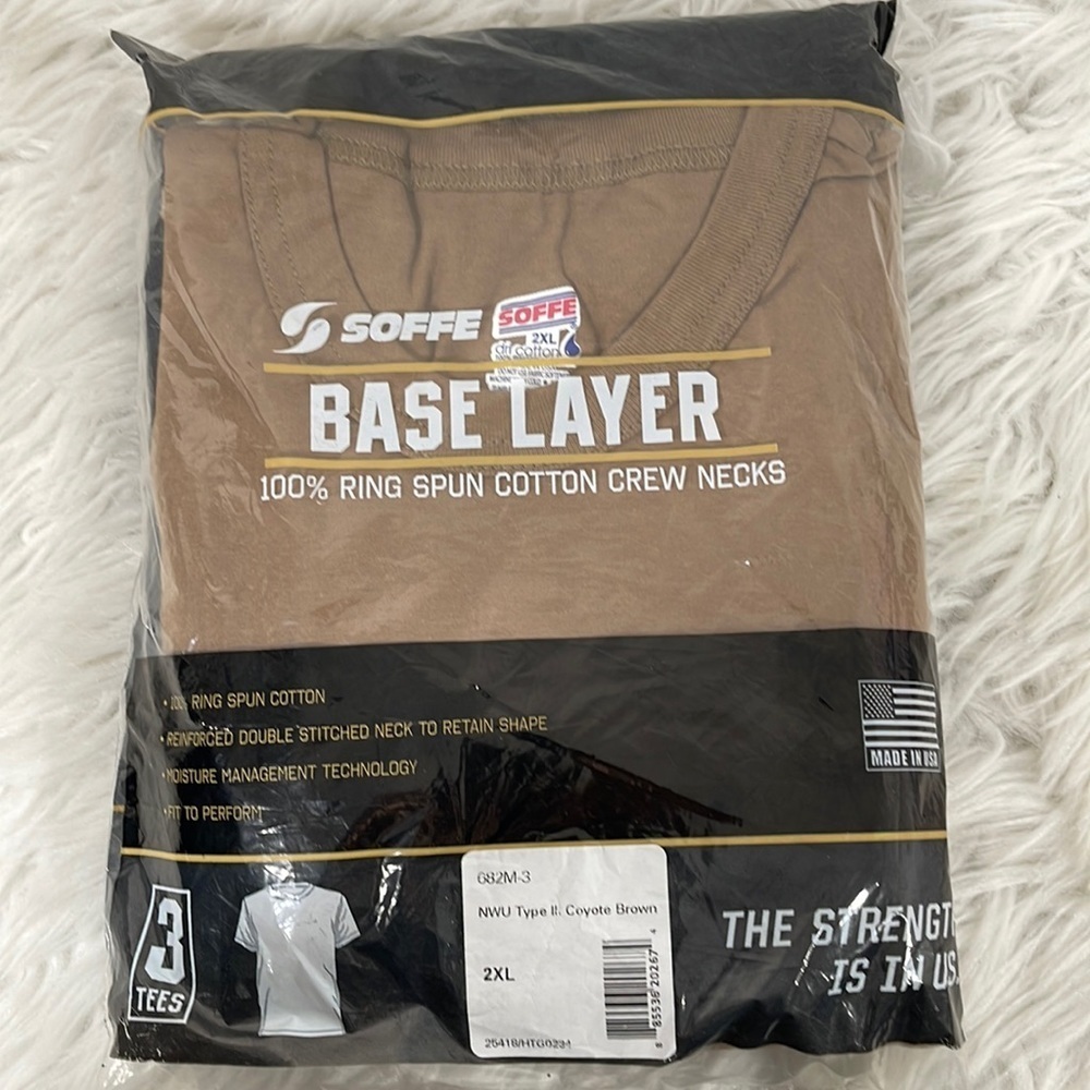Soffe Base Layer Men's 3 Pack - USA Cotton Military Crew Necks Tee Size 2XL New - Picture 2 of 9